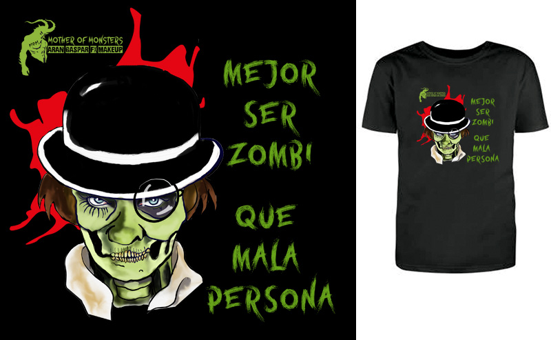Aran Gaspar diseño de camisetas con monstruos de terror clasicos, drácula, El hombre lobo, frankestein, zombis, la naranja mecanica, don hostia, diseños a medida, empresa de maquillaje, halloween, zombie, vampiros