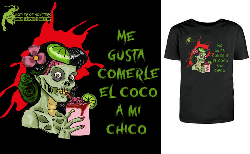 ME gusta comerle el coco a mi chico zombi, camisetas divertidas Diseño de camisetas de terror, cine, monstruos clásicos, drácula, frankenstein, zombi, cine, cinéfilo, gamberras y divertidas, oficios de cine